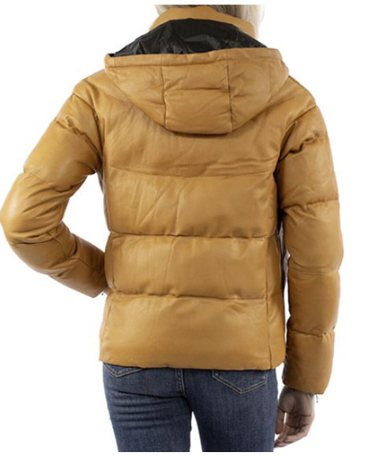 Image #2 - Scully Women's Lambskin Leather Hooded Puffer Jacket, Honey, hi-res