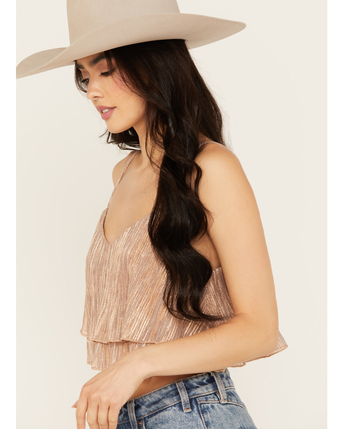 Image #2 - En Creme Women's Metallic Cropped Tank Top, Rose, hi-res