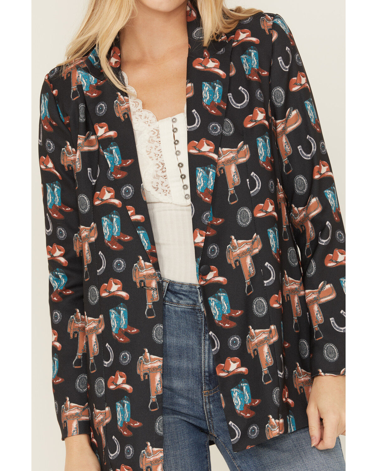 Image #3 - Rock & Roll Denim Women's Conversational Print Blazer, Black, hi-res
