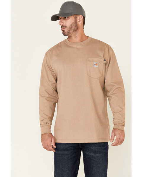 Image #1 - Carhartt Men's Flame Resistant Force Long Sleeve Work T-Shirt , Beige/khaki, hi-res
