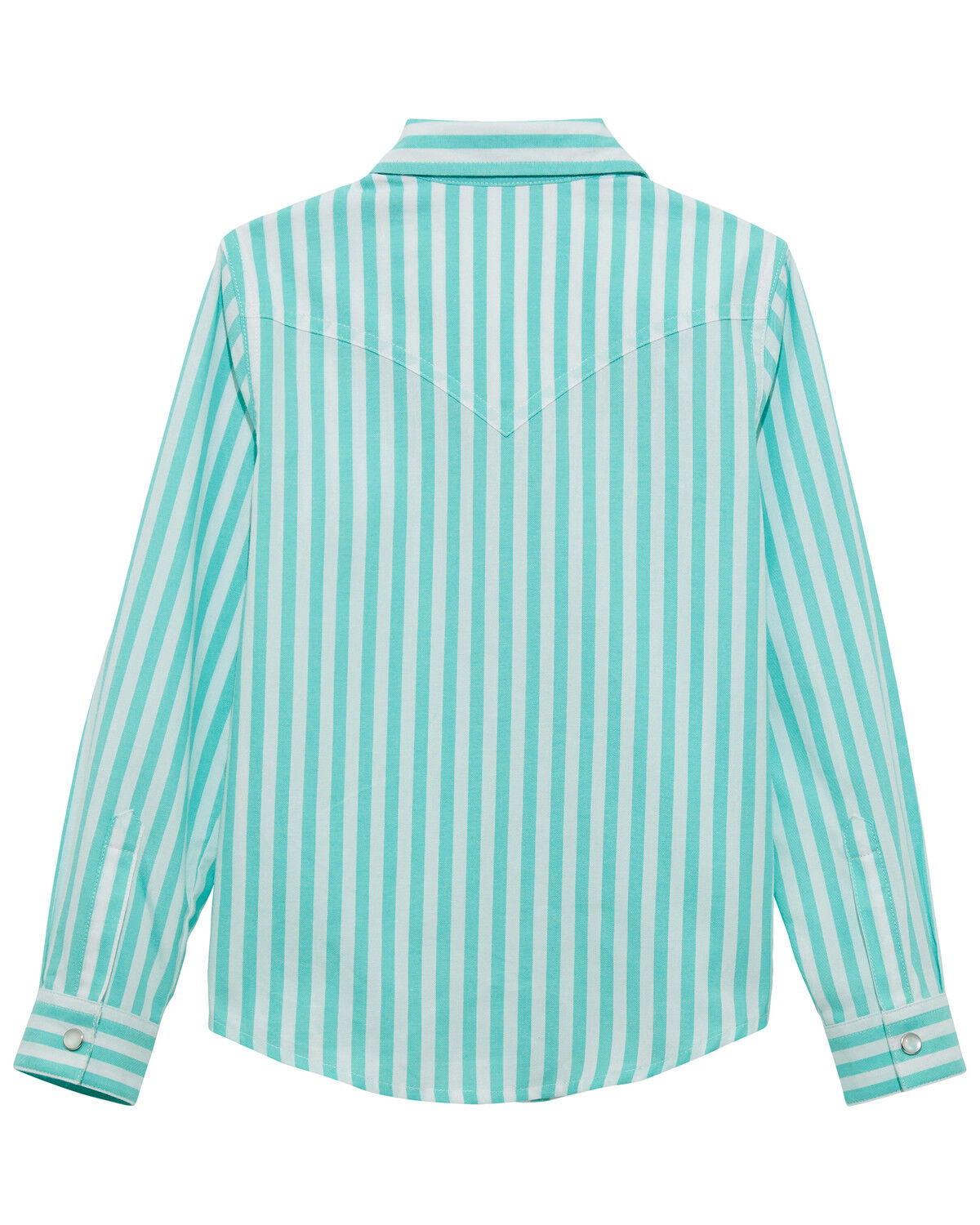 Image #2 - Wrangler Girls' Striped Long Sleeve Pearl Snap Western Shirt, Teal, hi-res