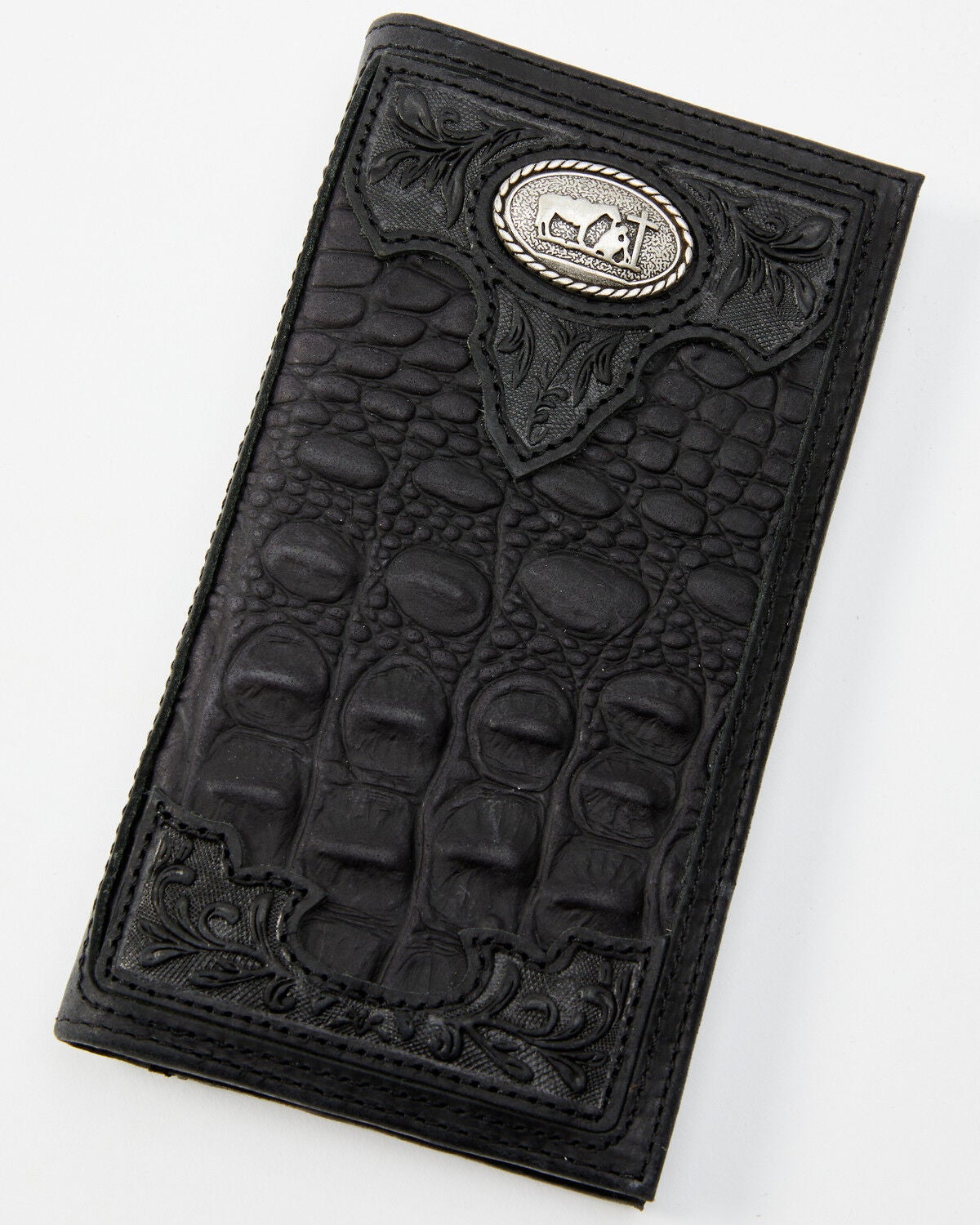 Cody James Men's Crocodile Embossed Rodeo Wallet, Black, hi-res