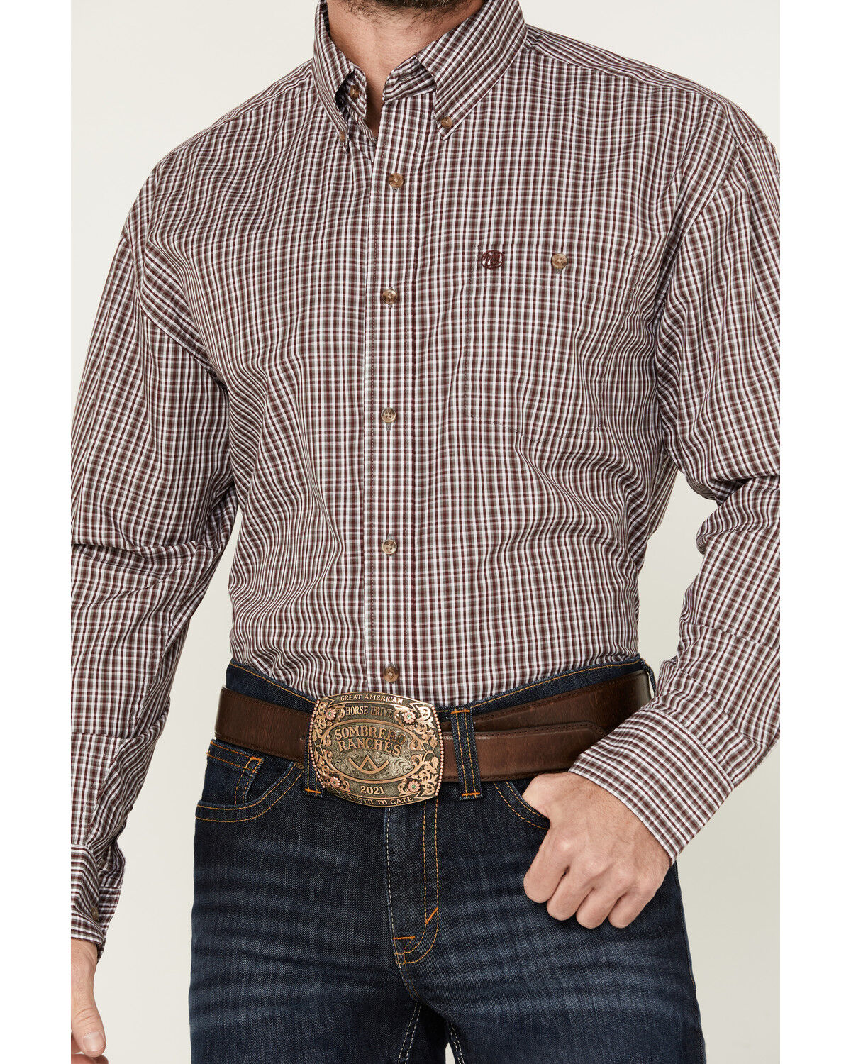 Image #3 - Wrangler Men's Classics Plaid Print Long Sleeve Button-Down Western Shirt - Tall, Burgundy, hi-res