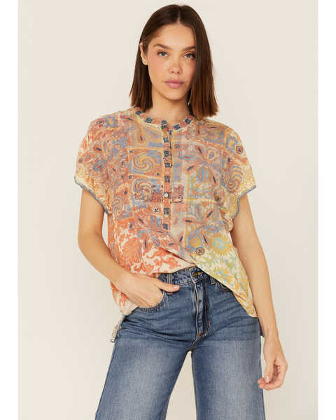 Johnny Was Women's Prima Patchwork Embroidered Floral Blouse, Multi, hi-res