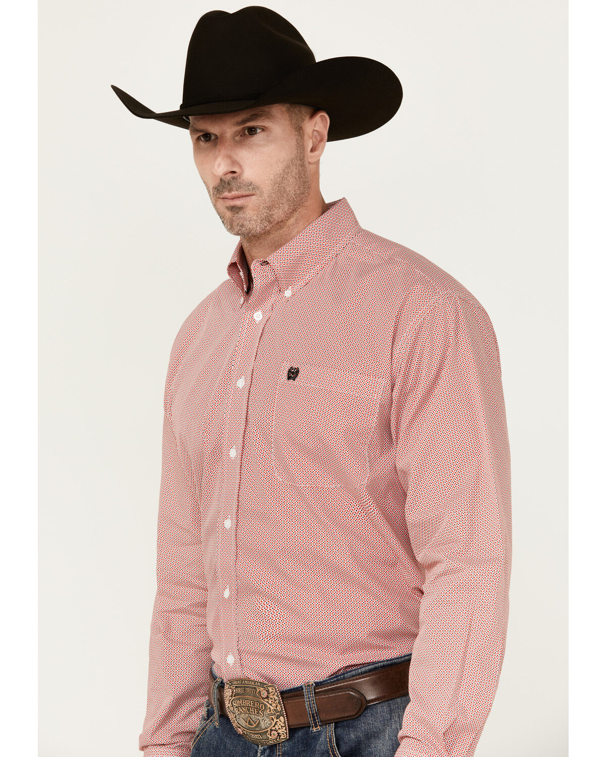 Image #2 - Cinch Men's Geo Print Long Sleeve Button-Down Western Shirt, Red, hi-res