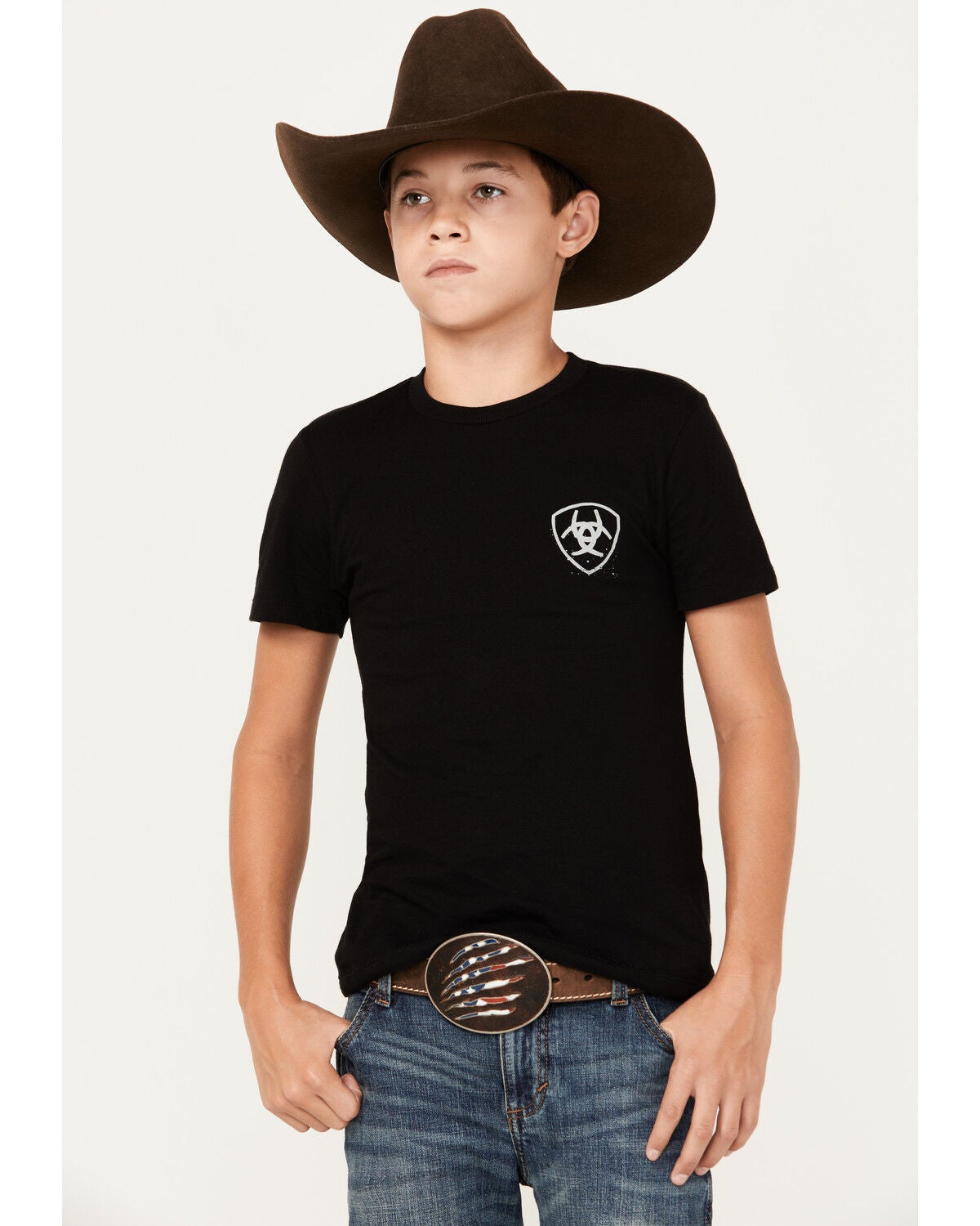 Image #2 - Ariat Boys' Cactus Flag Short Sleeve Graphic T-Shirt, Black, hi-res