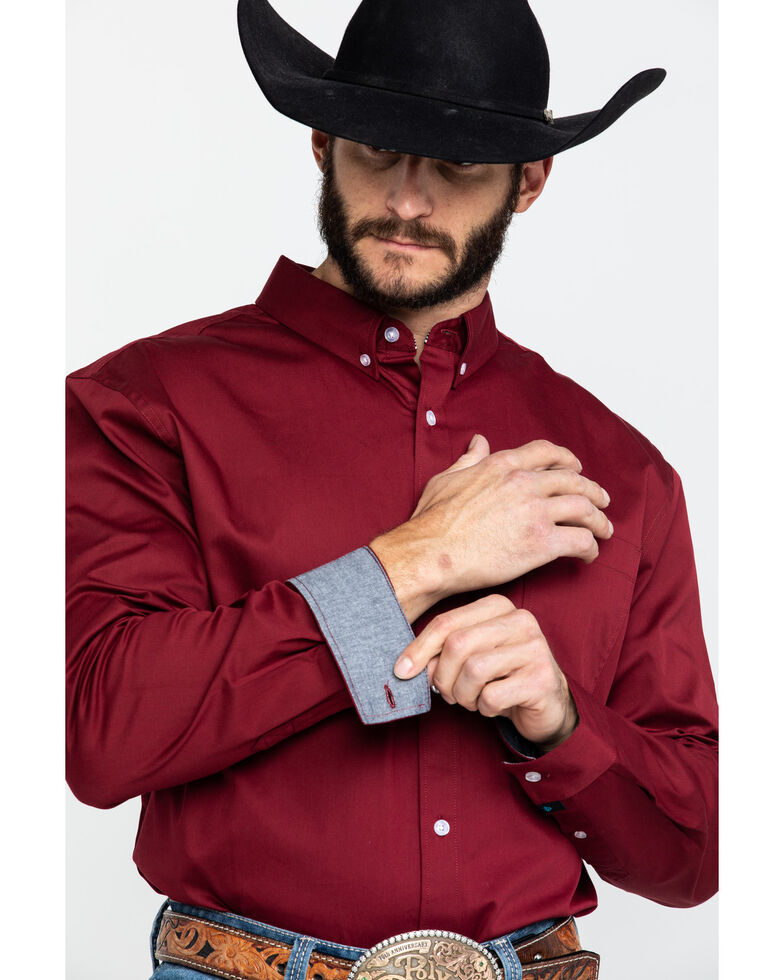 Cody James Core Men's Solid Maroon Twill Long Sleeve Western Shirt - Big & Tall, Burgundy, hi-res