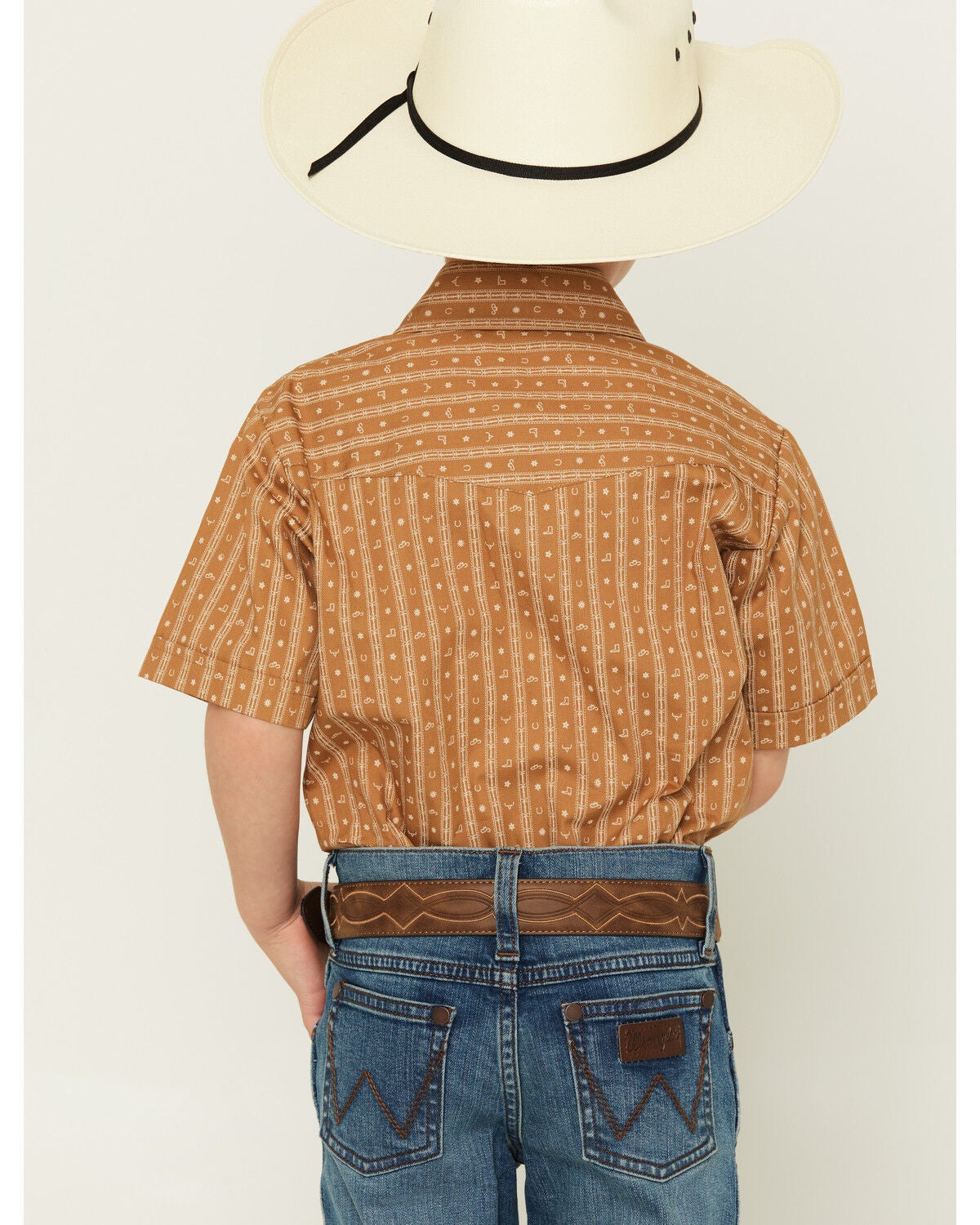 Image #4 - Ely Walker Boys' Western Print Short Sleeve Pearl Snap Western Shirt, Brown, hi-res