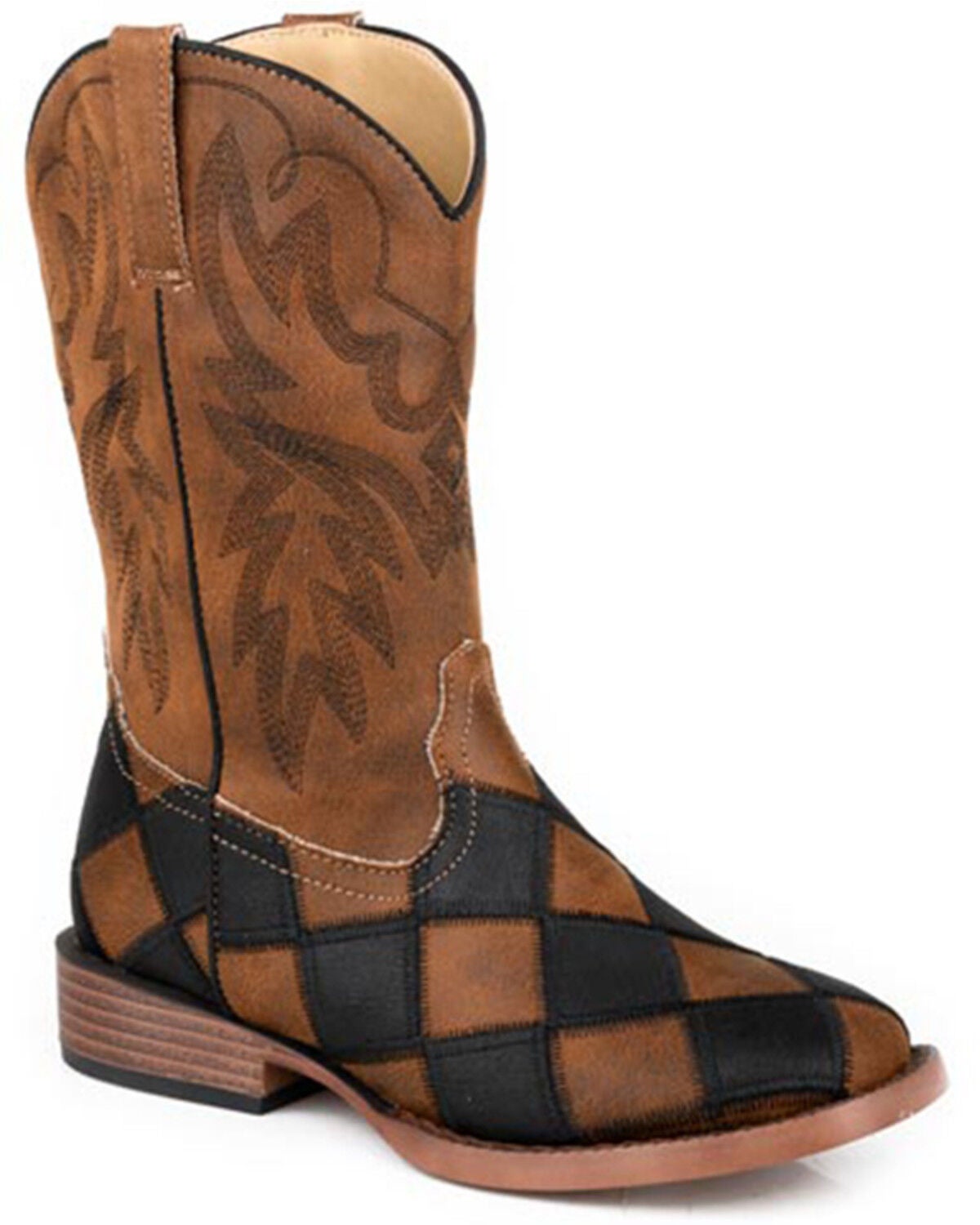 Roper Little Boys' Bird Blocks Western Boots - Broad Square Toe, Black, hi-res