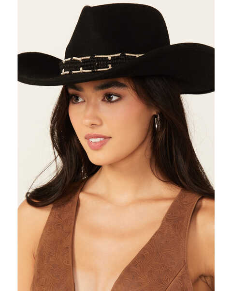 Nikki Beach Women's Thunder Felt Western Fashion Hat, Black, hi-res