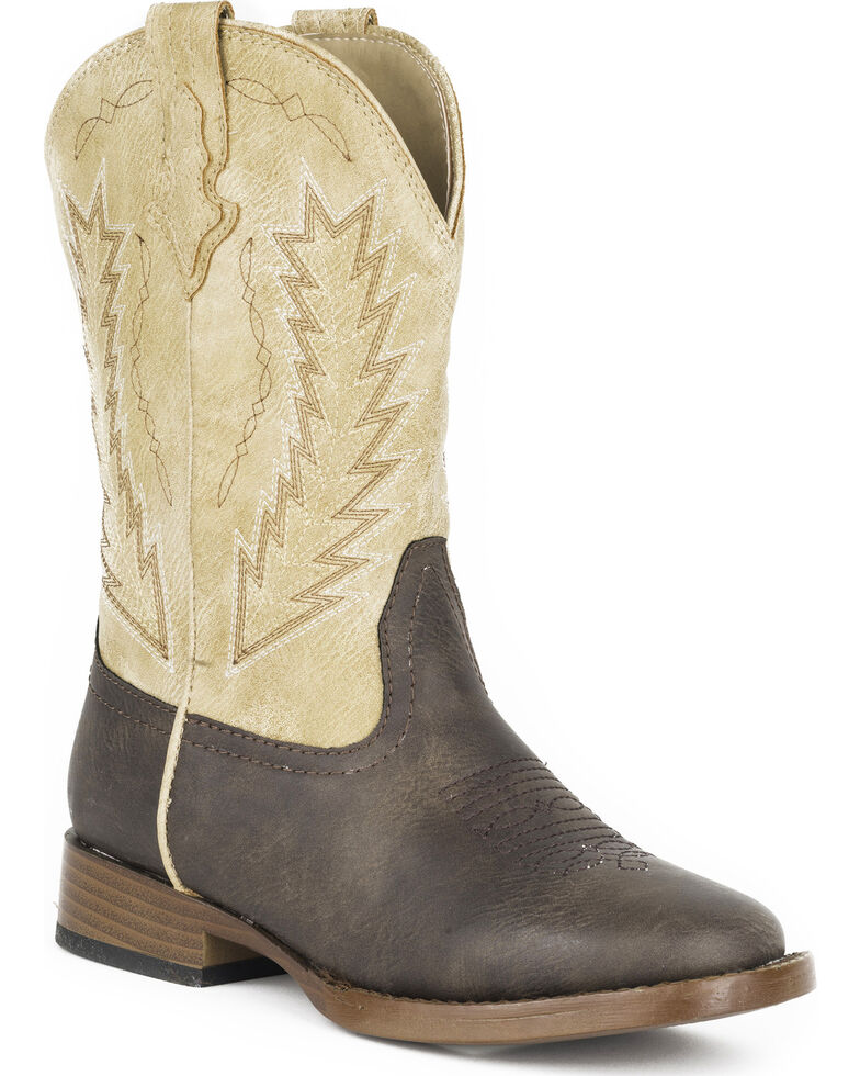Roper Boys' Billy Arrowhead Cowboy Boots - Square Toe, Brown, hi-res