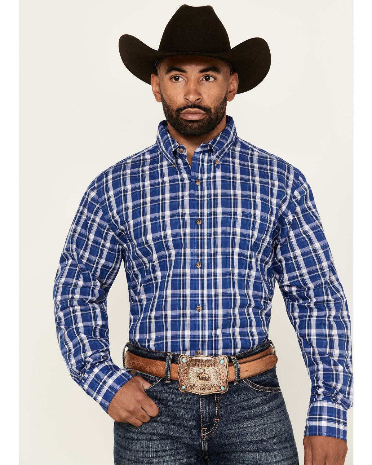 Wrangler Riata Men's Assorted Plaid Print Long Sleeve Button-Down Western Shirt, Multi, hi-res