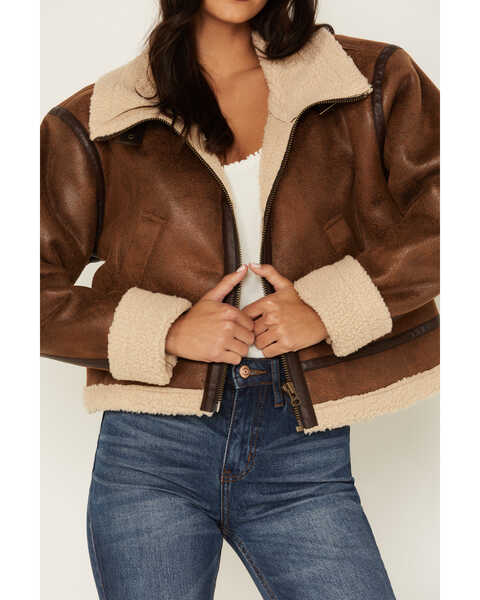 Image #3 - Cleo + Wolf Women's Faux Shearling Jacket, Brown, hi-res