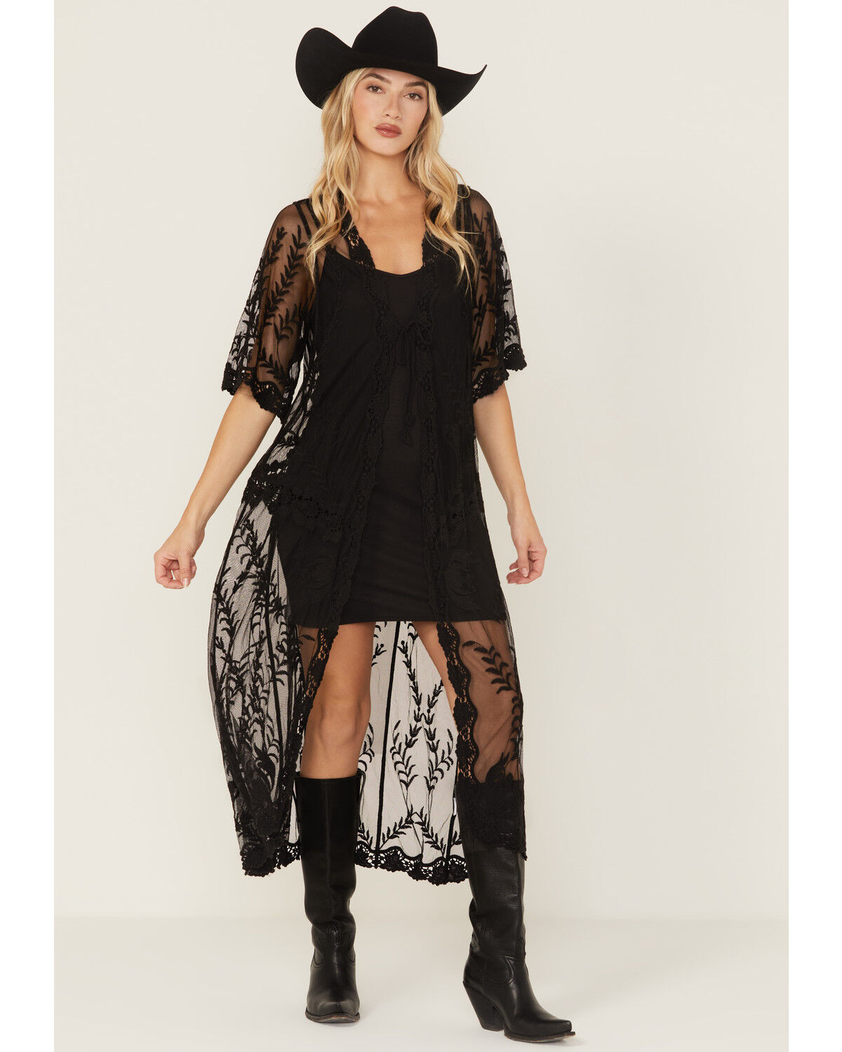 Image #2 - Shyanne Women's Embroidered Mesh Kimono, Black, hi-res
