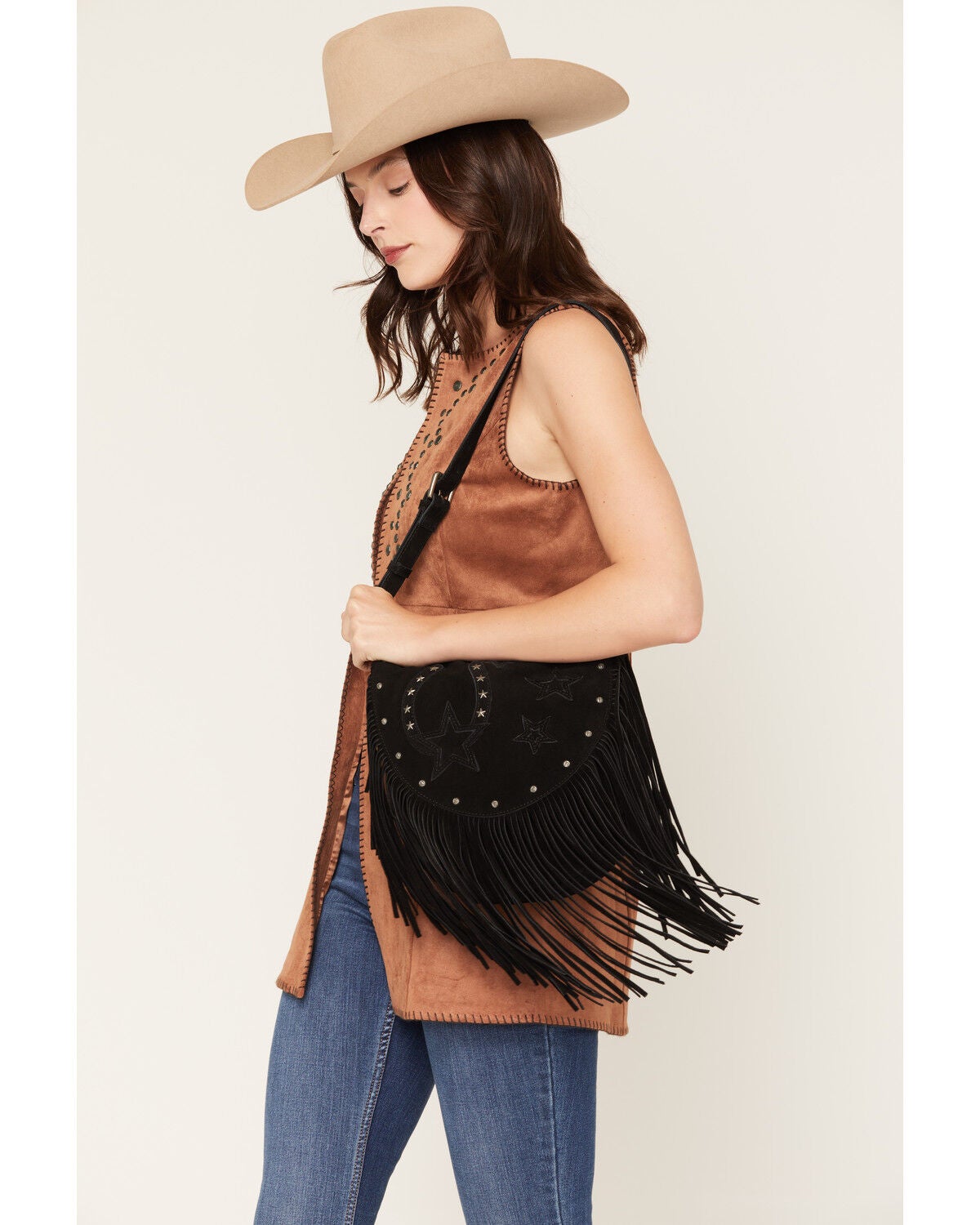 Image #1 - Idyllwind Women's Joplin Suede Fringe Hobo Bag, Black, hi-res