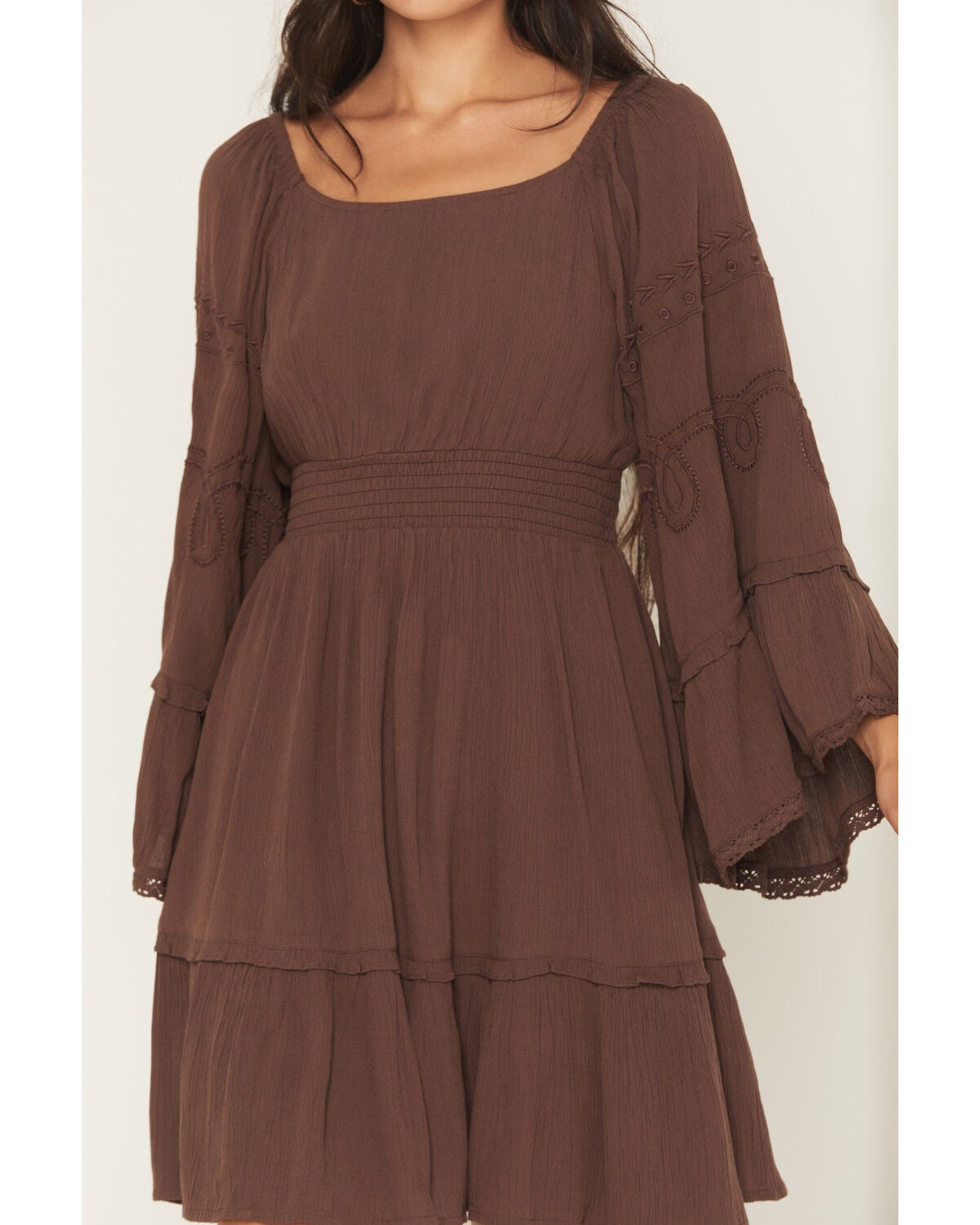 Image #3 - Shyanne Women's Highlands Bell Sleeve Embroidered Mini Dress, Brown, hi-res