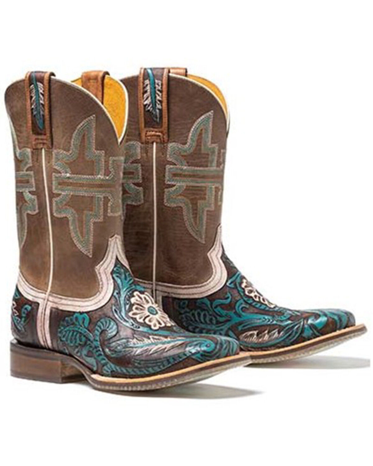 Image #1 - Tin Haul Women's Lone Flower Western Boots - Broad Square Toe, Brown, hi-res