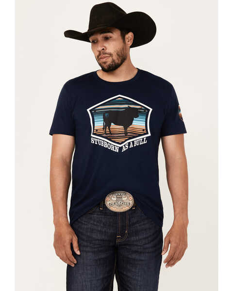 RANK 45® Men's Stubborn As A Bull Short Sleeve Graphic T-Shirt , Dark Blue, hi-res