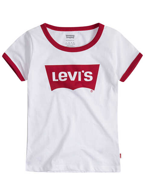 Levi's Little Girls' Batwing Logo Short Sleeve Ringer Tee , White, hi-res