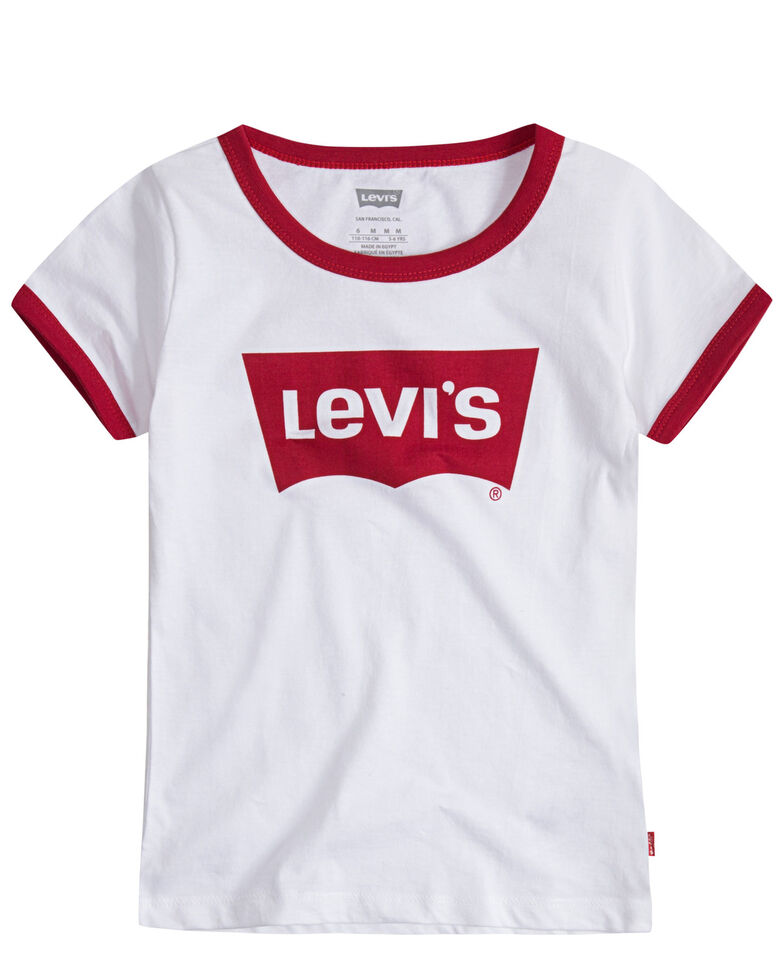 Levi's Girls' Red Batwing Logo Short Sleeve Ringer Tee , White, hi-res