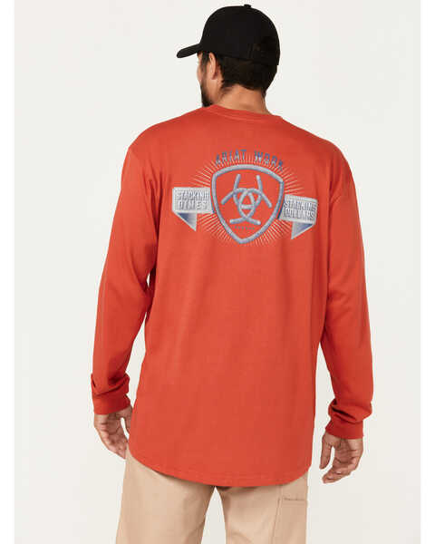 Image #1 - Ariat Men's Rebar Cotton Strong Stacking Dimes Long Sleeve Graphic T-Shirt , Red, hi-res