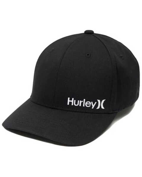 Image #1 - Hurley Men's Black Corporate Logo Solid Back Flex Fit Ball Cap , Black, hi-res