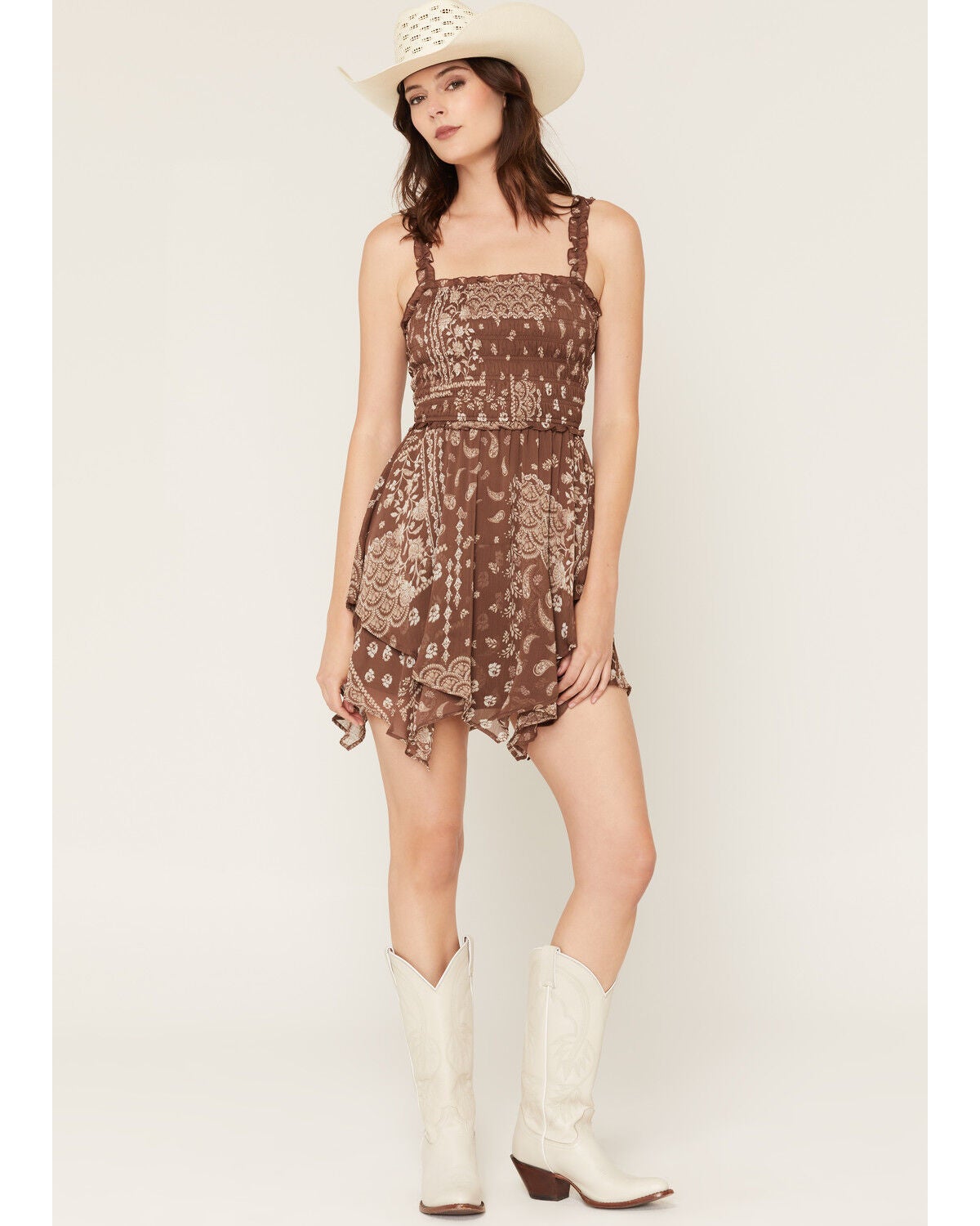 Image #1 - Ash & Violet Women's Bandana Print Mini Dress, Brown, hi-res