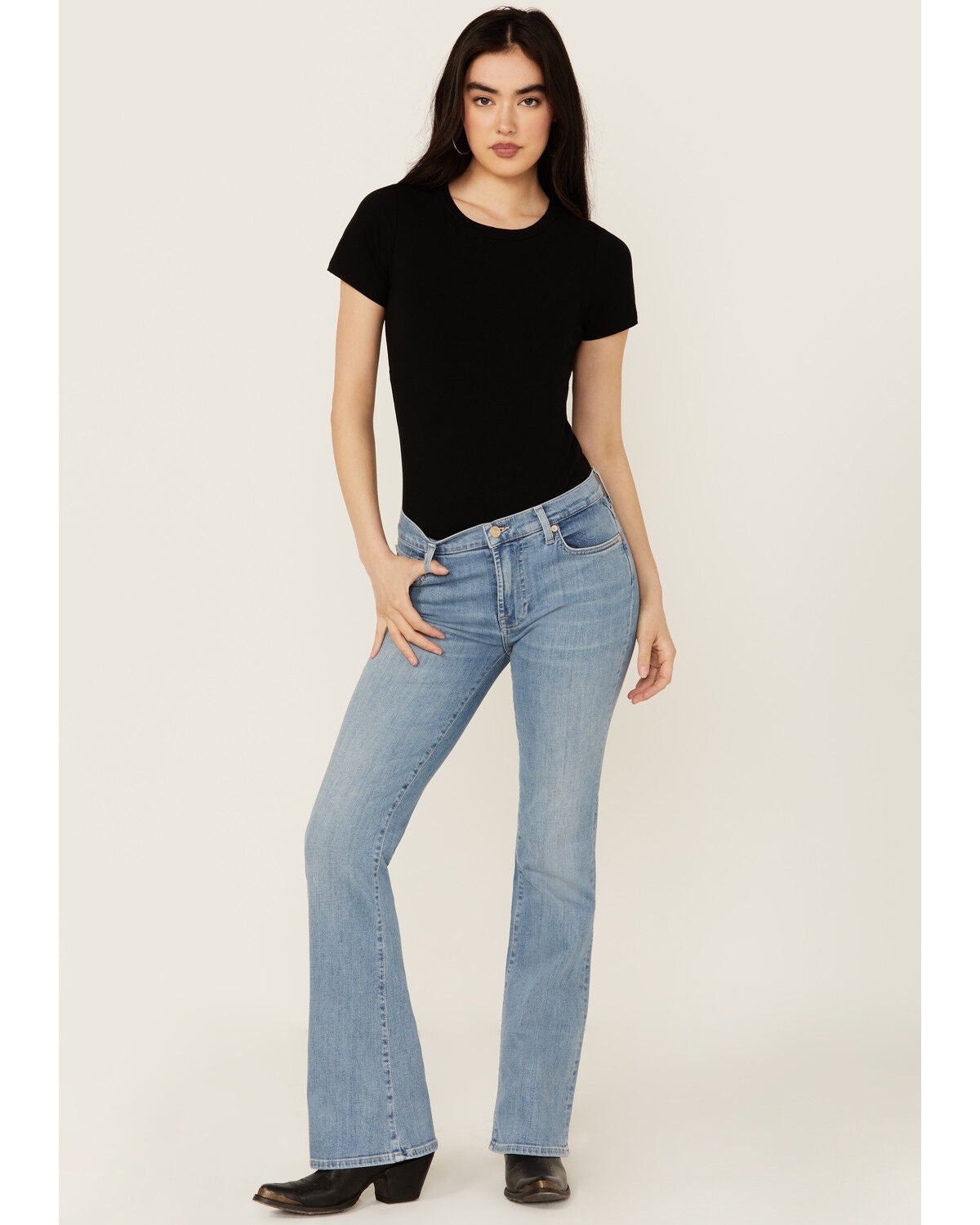 7 For All Mankind Women's Light Wash Mid Rise Tailorless Bootcut Stretch Denim Jeans, Light Wash, hi-res