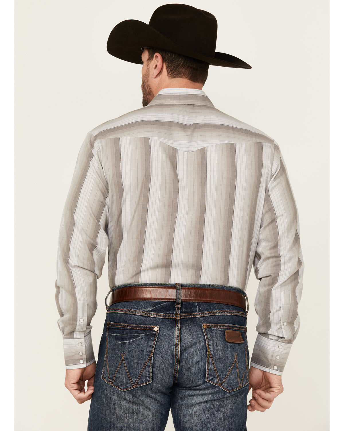 Image #4 - Roper Men's Striped Print Long Sleeve Snap Western Shirt, Grey, hi-res