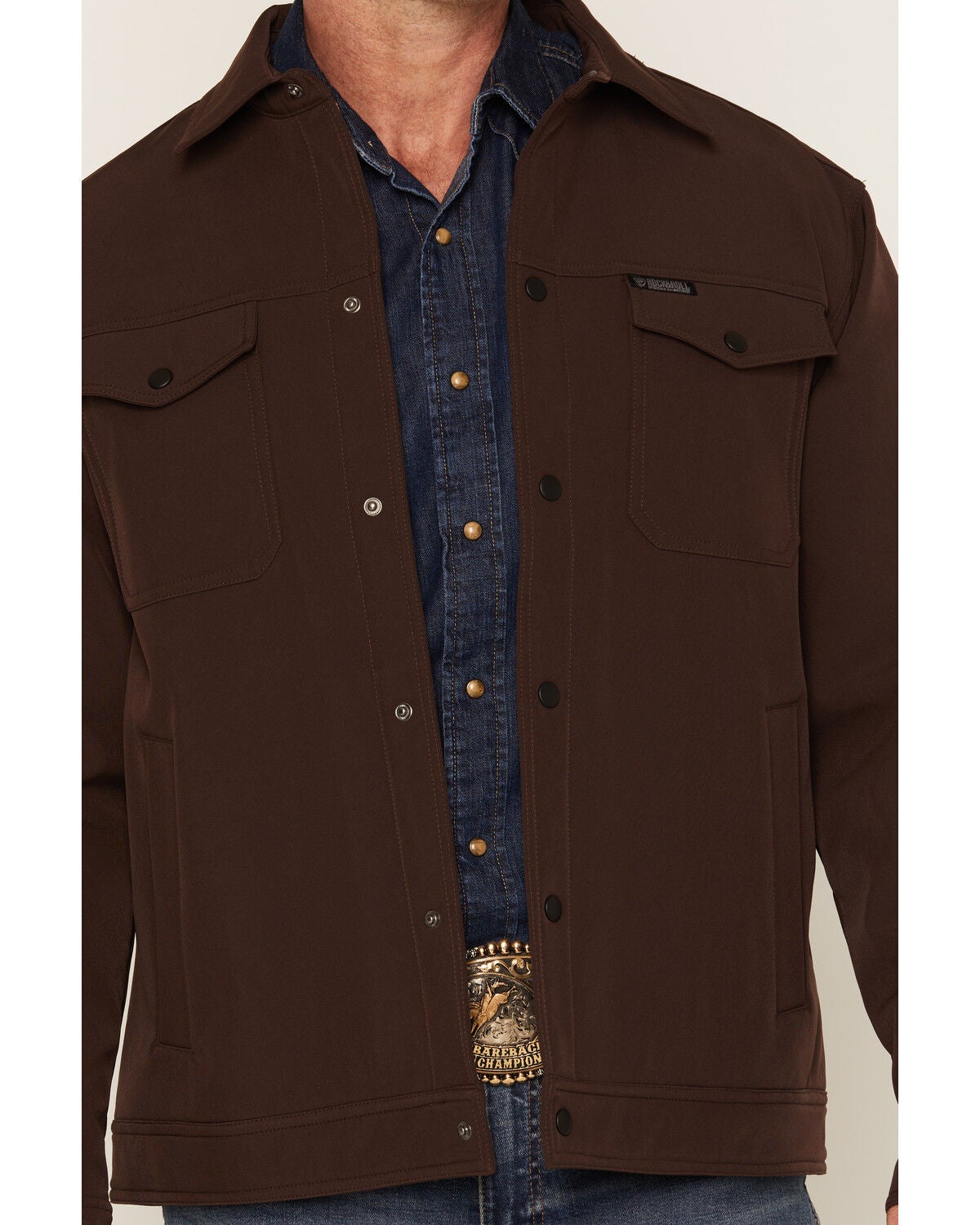 Image #3 - Rock & Roll Denim Men's Solid Softshell Trucker Jacket, Brown, hi-res