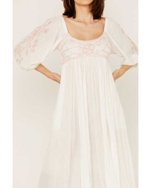 Image #3 - Free People Women's Wedgewood Embroidered Long Puff Sleeve Midi Dress, Ivory, hi-res