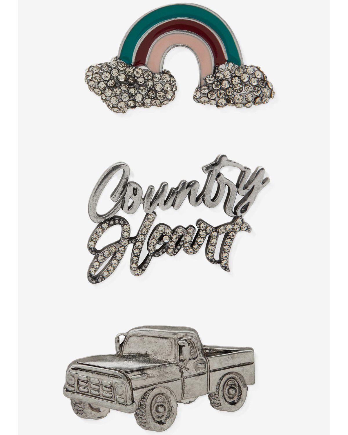 Lainey Wilson Women's Country Heart Pin Set - 3 Piece, Silver, hi-res