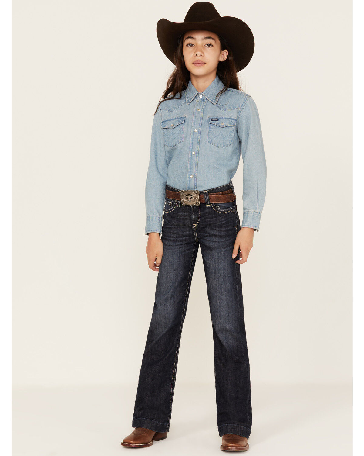 Image #1 - Ariat Girls' Estrella Trouser Wide Jeans, Blue, hi-res