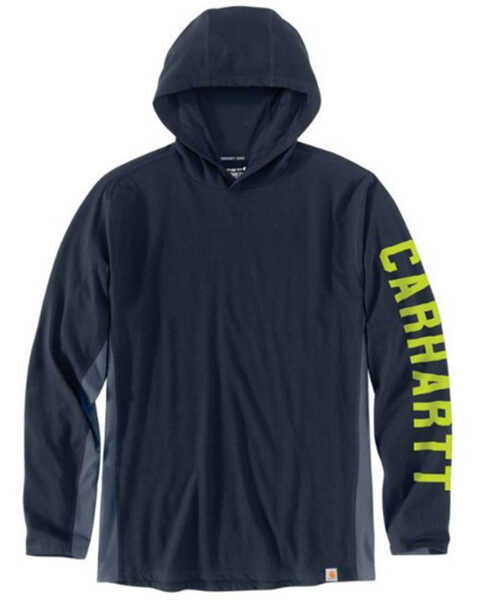 Image #1 - Carhartt Men's Force Relaxed Fit Midweight Long Sleeve Logo Graphic Hooded Work Shirt, Navy, hi-res