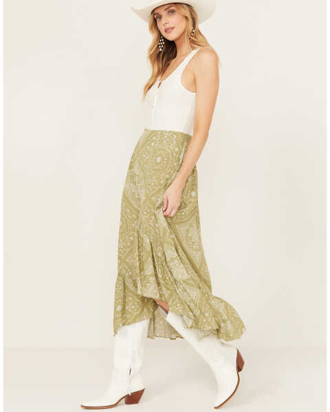 Ariat Women's Osage Bandana Print Midi Skirt , Sage, hi-res