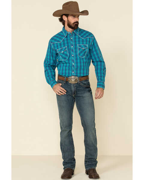 Image #2 - Wrangler 20X Men's Advanced Comfort Plaid Print Long Sleeve Western Shirt , Blue, hi-res