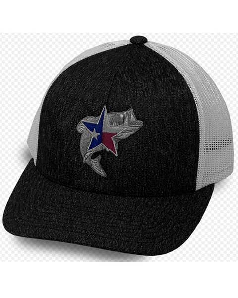 Oil Field Hats Men's Heather Black & White Texas Star Bass Mesh-Back Ball Cap , Black, hi-res