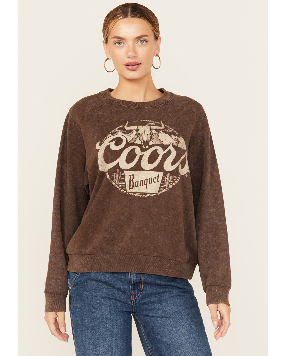 Image #1 - Coors Women's Steer Head Crewneck Sweatshirt, Brown, hi-res
