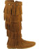 Minnetonka Fringed Suede Leather Boots, Brown, hi-res