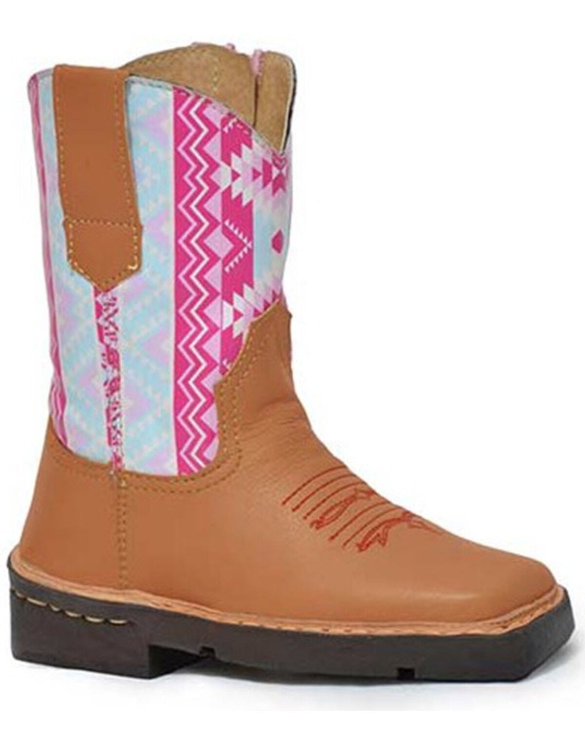 Roper Toddler Girls' Southwestern Western Boots - Square Toe, Tan, hi-res