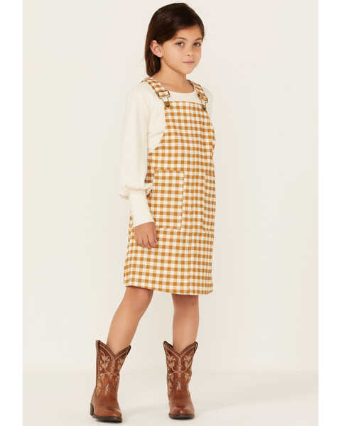 Image #1 - Hayden Girls' Checkered Overall Dress, Mustard, hi-res