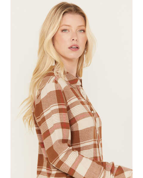 Image #2 - Idyllwind Women's Woodlands Feather Plaid Print Long Sleeve Pearl Snap Western Shirt, Brown, hi-res
