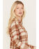 Image #2 - Idyllwind Women's Woodlands Feather Plaid Print Long Sleeve Pearl Snap Western Shirt, Brown, hi-res