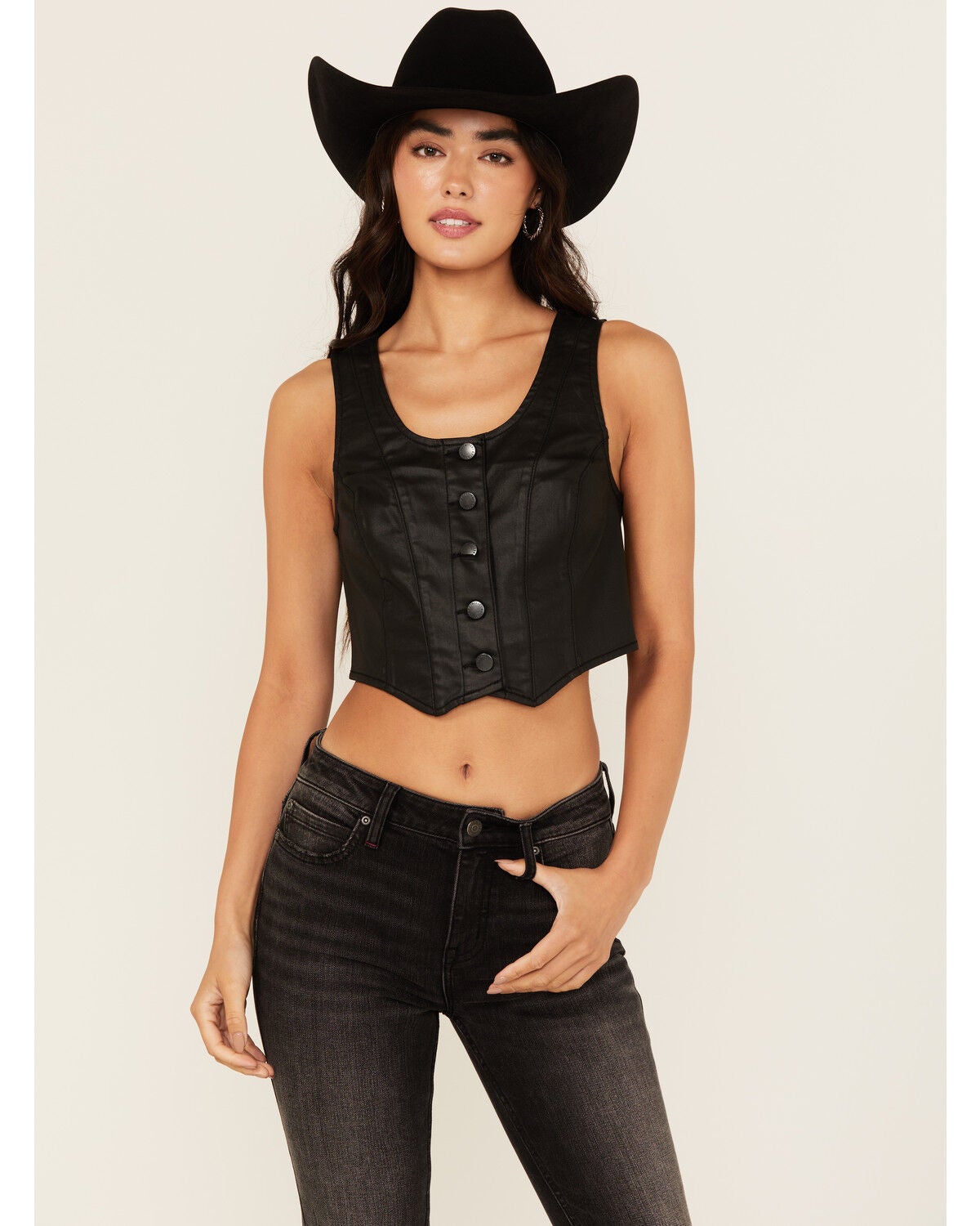Image #1 - Idyllwind Women's Coated Bustier Button-Down Vest, Black, hi-res