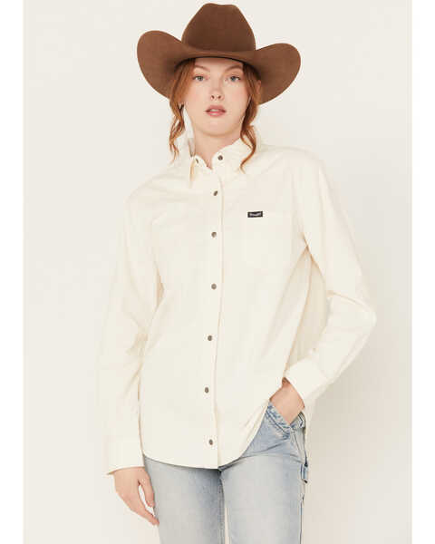 Image #1 - Wrangler Retro Women's Corduroy Long Sleeve Snap Western Shirt, White, hi-res