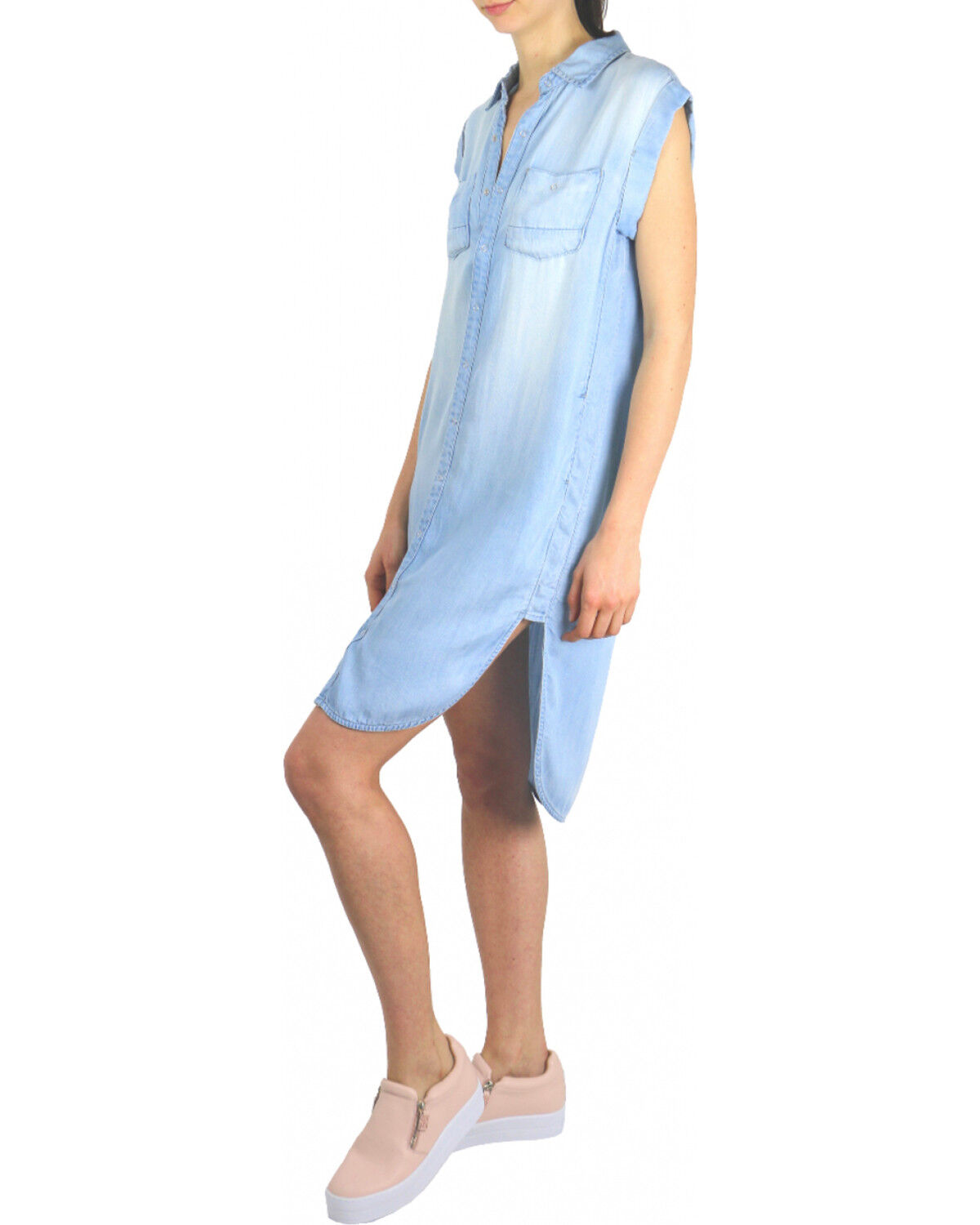 Image #2 - Tractr Blu Women's High-Low Shirt Dress, Indigo, hi-res
