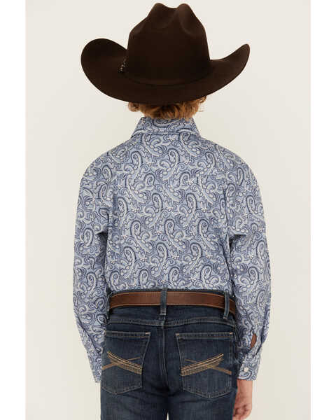 Image #4 - Rock & Roll Denim Boys' Paisley Print Long Sleeve Pearl Snap Stretch Western Shirt, Blue, hi-res