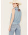 Image #4 - Ariat Women's Liberty Embroidered Button Down Sleeveless Top, Blue, hi-res