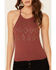 Rock & Roll Denim Women's Rust Studded Ribbed Tank Top , Rust Copper, hi-res