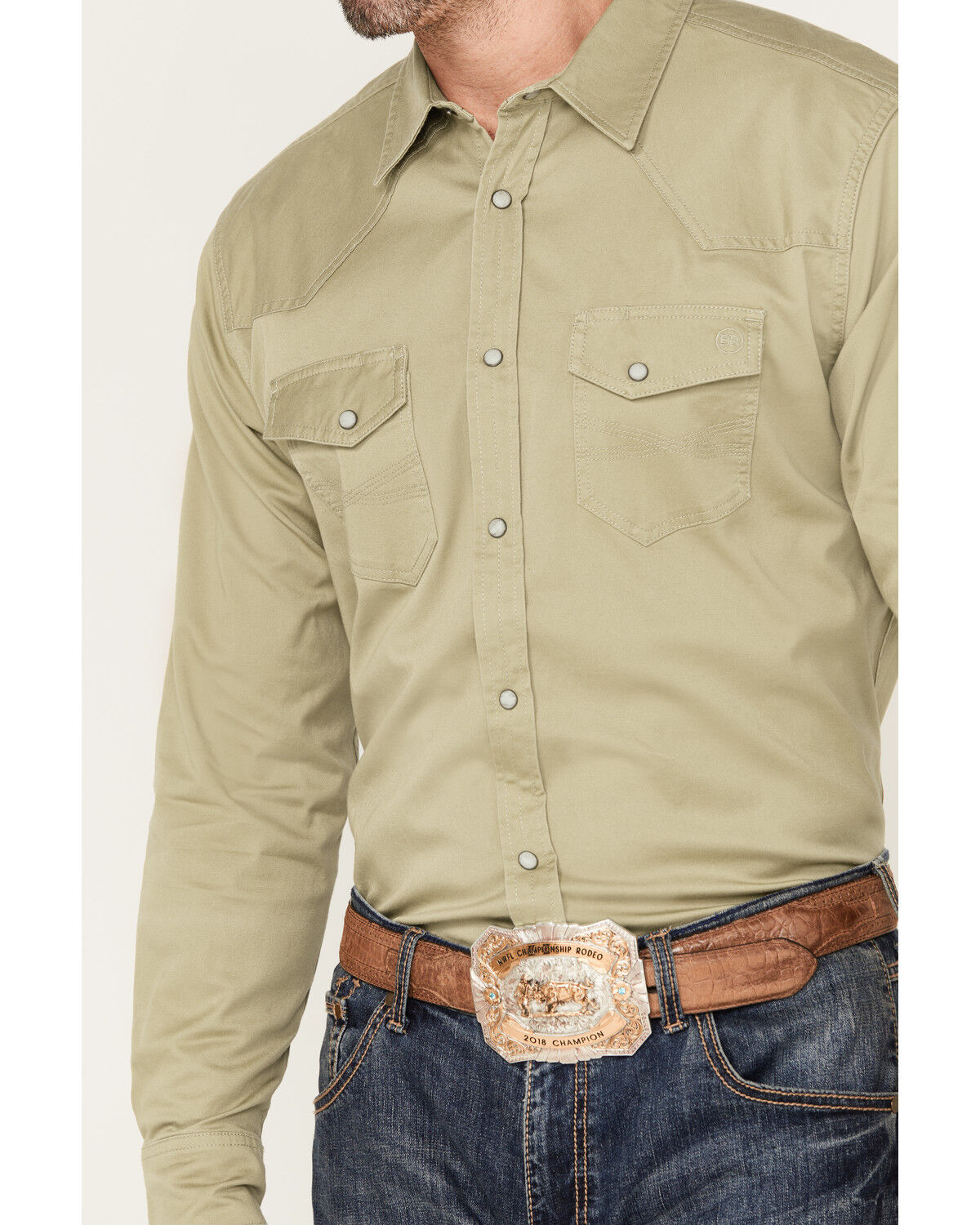 Image #3 - Blue Ranchwear Men's Twill Long Sleeve Snap Shirt, Beige/khaki, hi-res